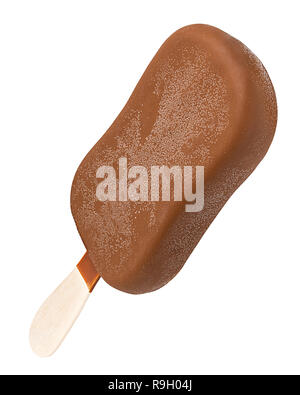 Eis mit Schokolade auf weißem Hintergrund bedeckt, Freisteller, volle Tiefenschärfe Stockfoto