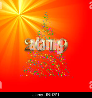 Neues Jahr Weihnachten bokeh Baum auf goldenen Lichtstrahl Hintergrund Stockfoto