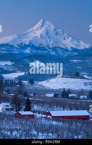 Mount Hood steigt über die Motorhaube River Valley im Winter in Oregon. USA Stockfoto