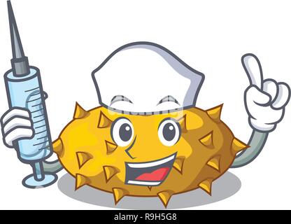 Krankenschwester Obst Kiwano das Maskottchen isoliert Stock Vektor