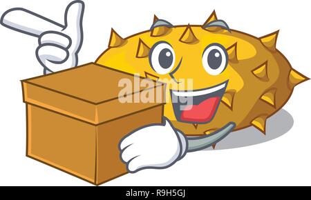 Mit box Obst Kiwano das Maskottchen isoliert Stock Vektor