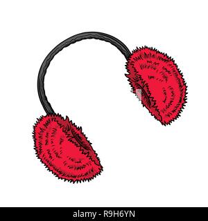 Winterkleidung. Ohrenschützer. Hellen roten flauschigen aus Fell Ohr warmers, Zubehör. Vektor icon Stock Vektor