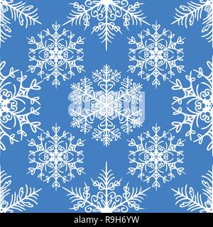 Weihnachten nahtlose Muster mit Schneeflocken auf blauem Hintergrund. Urlaub Design für Weihnachten und das neue Jahr mode Drucke Stock Vektor