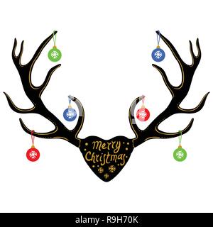 Weihnachten Dekoration auf Rentier Hörner, silhouette isoliert auf Weiss, Vektor Stock Vektor