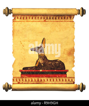 Blättern Sie mit den ägyptischen Gott Anubis Bild. Objekt über Weiß Stockfoto