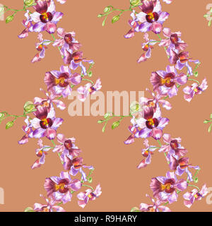 Aquarell orchidee Zweig, Hand gezeichnet floral nahtlose Muster Hintergrund. Flora watercolor Illustration, botanische Malerei, Zeichnung Stockfoto