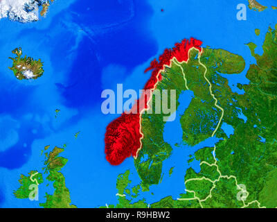 Norwegen von Speicherplatz auf dem Modell des Planeten Erde mit Ländergrenzen und sehr detaillierten Planeten Oberfläche. 3D-Darstellung. Elemente dieses Bild von Stockfoto