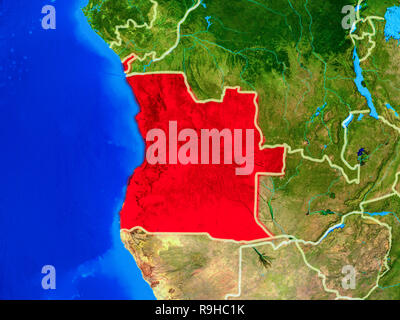 Angola aus dem Weltraum auf dem Modell des Planeten Erde mit Ländergrenzen und sehr detaillierten Planeten Oberfläche. 3D-Darstellung. Elemente dieses Bild von Stockfoto