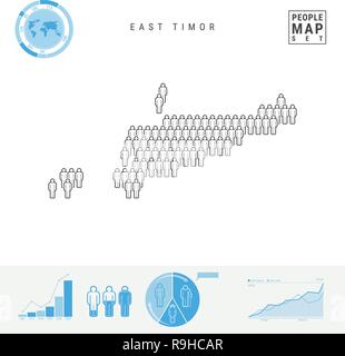 Osttimor Menschen auf das Symbol Karte. Leute in der Form einer Karte von Osttimor. Stilisierte Silhouette von Osttimor. Bevölkerungswachstum, Altern Infografik Stock Vektor