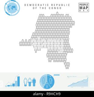Der Demokratischen Republik Kongo Menschen auf das Symbol Karte. Leute in der Form einer Karte von Kongo. Stilisierte Silhouette. Bevölkerungswachstum und Überalterung Inf Stock Vektor
