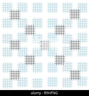 Hintergrund blau weiß schwarzen Strichen Quadrate Muster Stock Vektor
