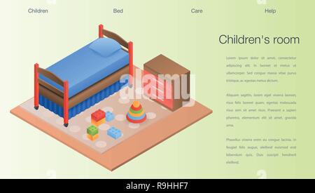 Kinderzimmer Konzept Hintergrund, isometrische Stil Stock Vektor