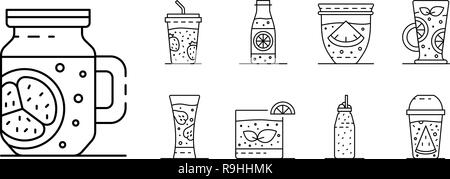 Smoothie Icon Set, outline Style Stock Vektor