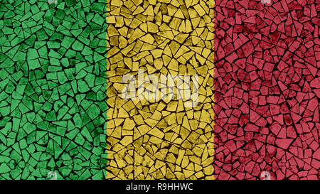 Fliesen Mosaik Gemälde von Mali Flagge, Hintergrund Textur Stockfoto