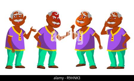 Indische alter Mann ein Vektor. Ältere Menschen. Hindu. Ältere Person. Im Alter. Comic Rentner. Lifestyle. Abdeckung, Plakat Design. Isolierte Cartoon Illustration Stock Vektor