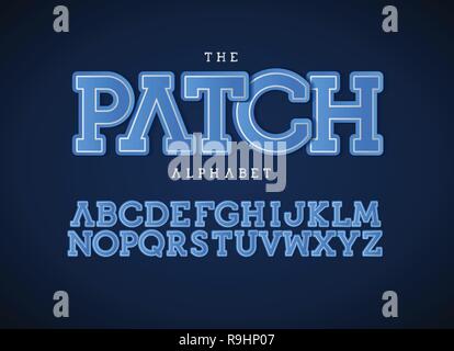 Patch Buchstaben gesetzt. Bold vector lateinischen Alphabet. Blaue Farbe Font. Patch applique ABC, textile Monogramm und Plakat Vorlage. Typografie Design. Stock Vektor