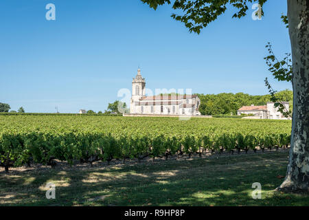 Kirche und Weinberg von Margaux, Médoc, Frankreich, zwischen Bordeaux und Arcachon Stockfoto