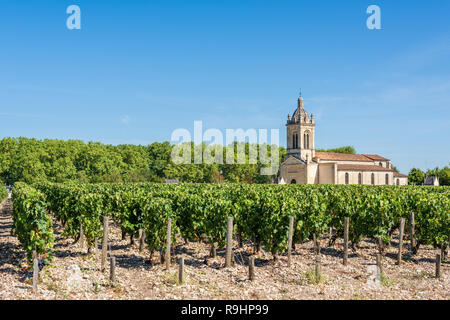 Kirche und Weinberg von Margaux, Médoc, Frankreich, zwischen Bordeaux und Arcachon Stockfoto