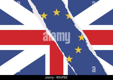 Brexit Abbildung: zerrissene Flagge von Großbritannien und der Europäischen Union Stockfoto
