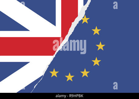 Brexit Abbildung: zerrissene Flagge von Großbritannien und der Europäischen Union Stockfoto