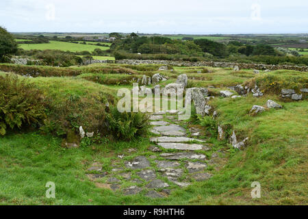 Carn Euny. Eisenzeit altes Dorf im Südwesten Englands. Es wurde von der Eisenzeit bis zum Ende der römischen Besetzung Britanniens bewohnt Stockfoto