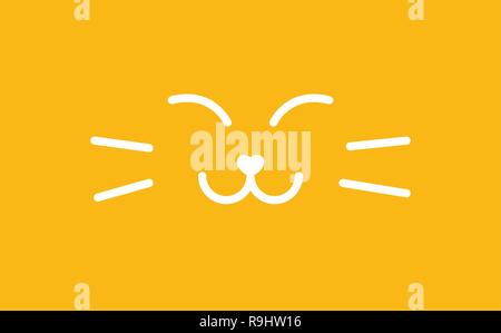 Schnauze Sleeping Cat Banner. Sweet Kitty line style logo Vorlage zufrieden. Smiley cat Vector Illustration auf gelben Hintergrund. Stock Vektor