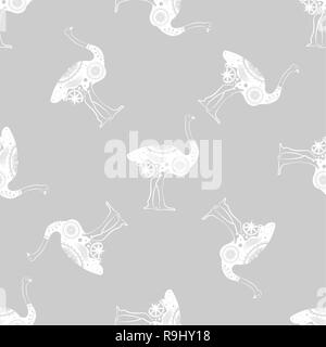 Strauß Vogel. monochrom Grafik Tier Abbildung. Nahtlose Muster 10 eps Stock Vektor