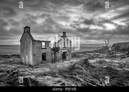 Ruinen einer alten irischen Bauernhaus in den Bergen von Donegal, Irland Stockfoto