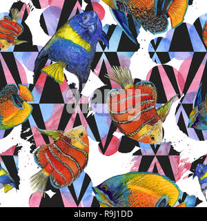 Aquarell aquatische Unterwasser bunten tropischen Fischen Abbildung. Nahtlose Muster. Stockfoto