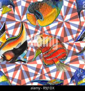 Aquarell aquatische Unterwasser bunten tropischen Fischen Abbildung. Nahtlose Muster. Stockfoto