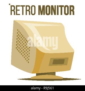 Retro Computer Monitor Vektor. Alten klassischen Desktop-PC Bildschirm. Office, Gaming. Isolierte Cartoon Illustration Stock Vektor