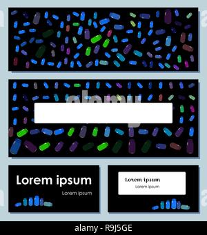 Stellen Sie Flyer, cover Vorlage oder Banner. Auf einem schwarzen Hintergrund bunte Flaschen für die Dekoration Stock Vektor