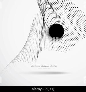 Abstrakten 3D-Hintergrund der schwarzen punkte Raster mit einer großen schwarzen Kreis und ein Beispiel Header. Stock Vektor