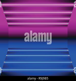 Lila Perspektive Hintergrund, tolles Design für irgendwelche Zwecke. Vector Illustration in 3D-Stil - leeren Raum mit glänzende Wände und Neonlicht leuchtenden Linien. Stock Vektor