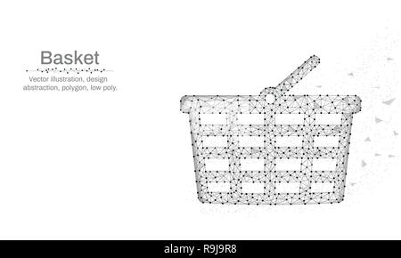 Warenkorb Abbildung durch Punkte und Linien, Low Poly blauen Hintergrund, abstrakt Design Illustration Stock Vektor