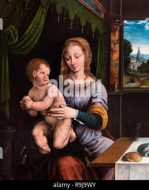 Madonna und Kind von Joos van Cleve, Öl auf Holz, 1530, C. Stockfoto