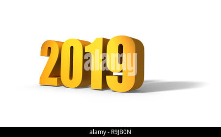 2019 für das neue Jahr. Golden Text mit Schatten. 3D-Rendering Stockfoto