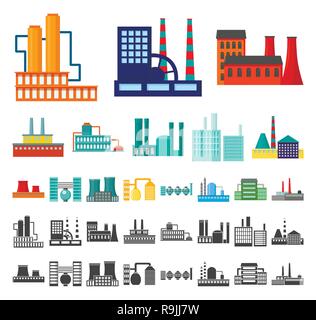Fabrik- und Cartoon, schwarze Symbole in der Sammlung für Design. Fabrik- und Ausrüstung vektor Symbol lieferbar Abbildung. Stock Vektor