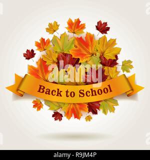 Zurück zu Schule Vector Illustration mit Banner und bunten Herbst Ahorn Blätter Stock Vektor