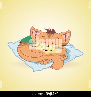 Cartoon cat Schlafen auf einem Kissen, Vektor, Abbildung Stock Vektor