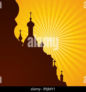 Die Türme einer Kirche in Silhouette auf der hellen Hintergrund, Vektor, Abbildung Stock Vektor