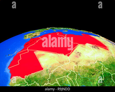 Maghreb auf dem Modell des Planeten Erde mit Ländergrenzen und sehr detaillierten Planeten Oberfläche. 3D-Darstellung. Elemente dieses Bild durch NA eingerichtet Stockfoto