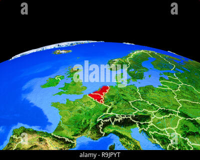 Benelux Union am Modell des Planeten Erde mit Ländergrenzen und sehr detaillierten Planeten Oberfläche. 3D-Darstellung. Elemente dieses Bild durch NAS eingerichtet Stockfoto