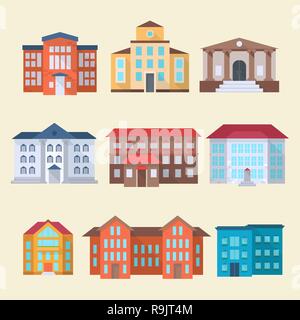 Satz von Büro- oder Verwaltungsgebäuden, Outdoor cartoon Architektur, Vector Illustration Symbole Stock Vektor