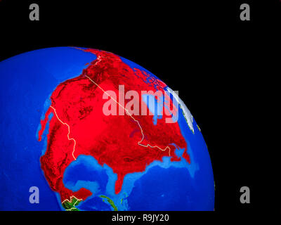NAFTA-Mitglied staaten auf dem Planeten Erde aus dem Weltraum mit Ländergrenzen. Sehr feine Details der Planeten. 3D-Darstellung. Elemente dieses Bild furn Stockfoto