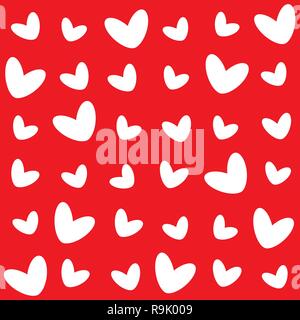 Die verschiedenen Muster der weißen Herzen auf rotem Hintergrund Stock Vektor