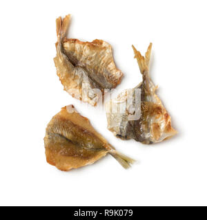 Japanische gegrillte Makrelen Snacks auf weißem Hintergrund Stockfoto