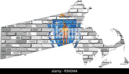 Massachusetts Karte auf eine Mauer - Illustration, der Staat von Massachusetts Karte mit Fahne im Inneren Stock Vektor