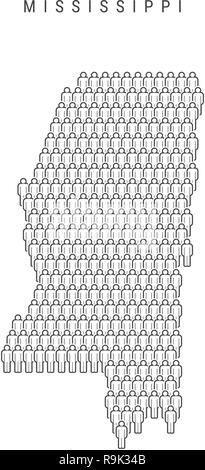 Vektor Menschen Karte von Mississippi, US-Staat. Stilisierte Silhouette, Leute in der Form einer Karte von Mississippi. Mississippi Bevölkerung. Illustrati Stock Vektor