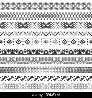 Vektor einrichten von monochromen divayder. die Grenzen für den Text, Einladungskarten, verschiedenen Drucken Editionen. Nahtlose horizontale Muster. Ethnische Elemente der Stock Vektor